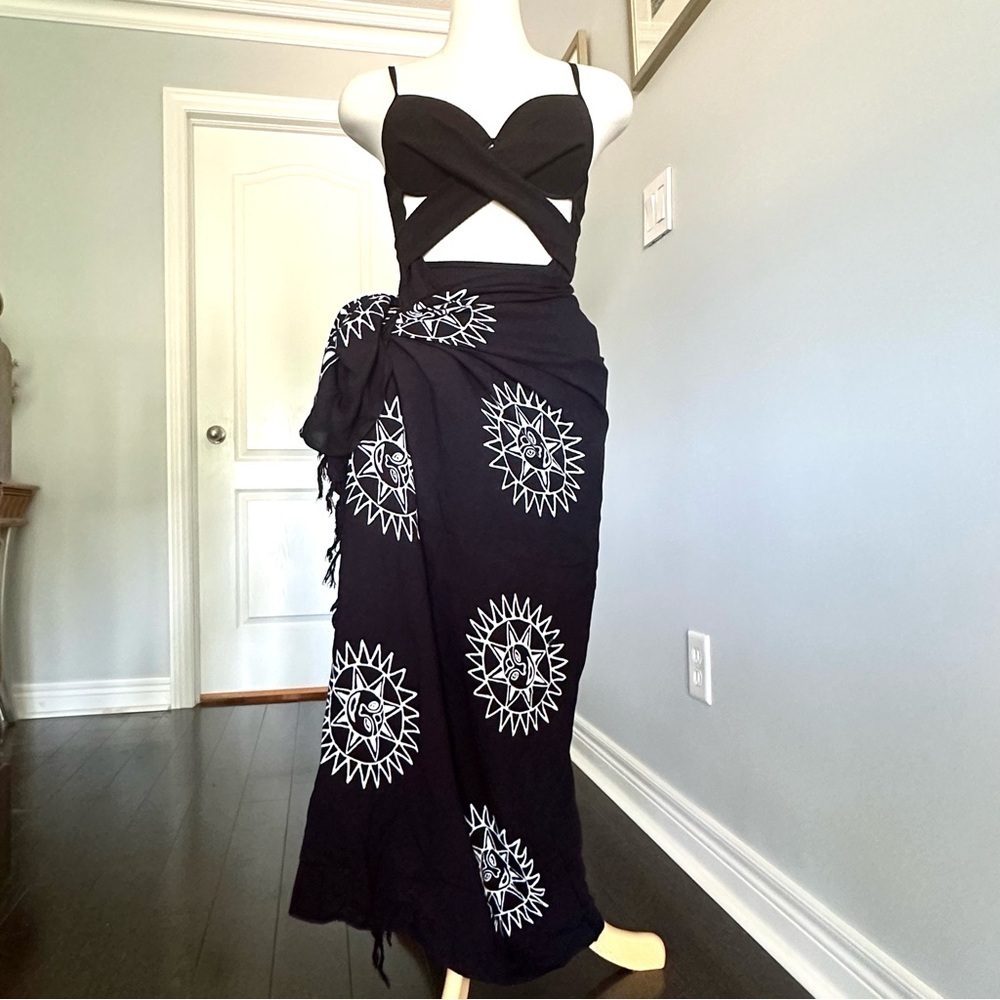 Black Printed Sarong Wrap Coverup